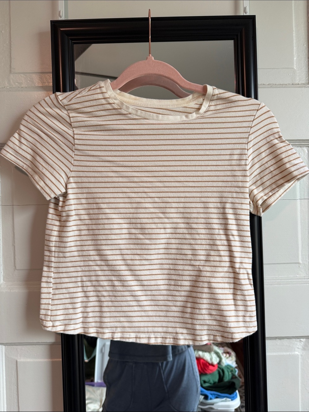 Old Navy Cream Tee with Tan Stripes
